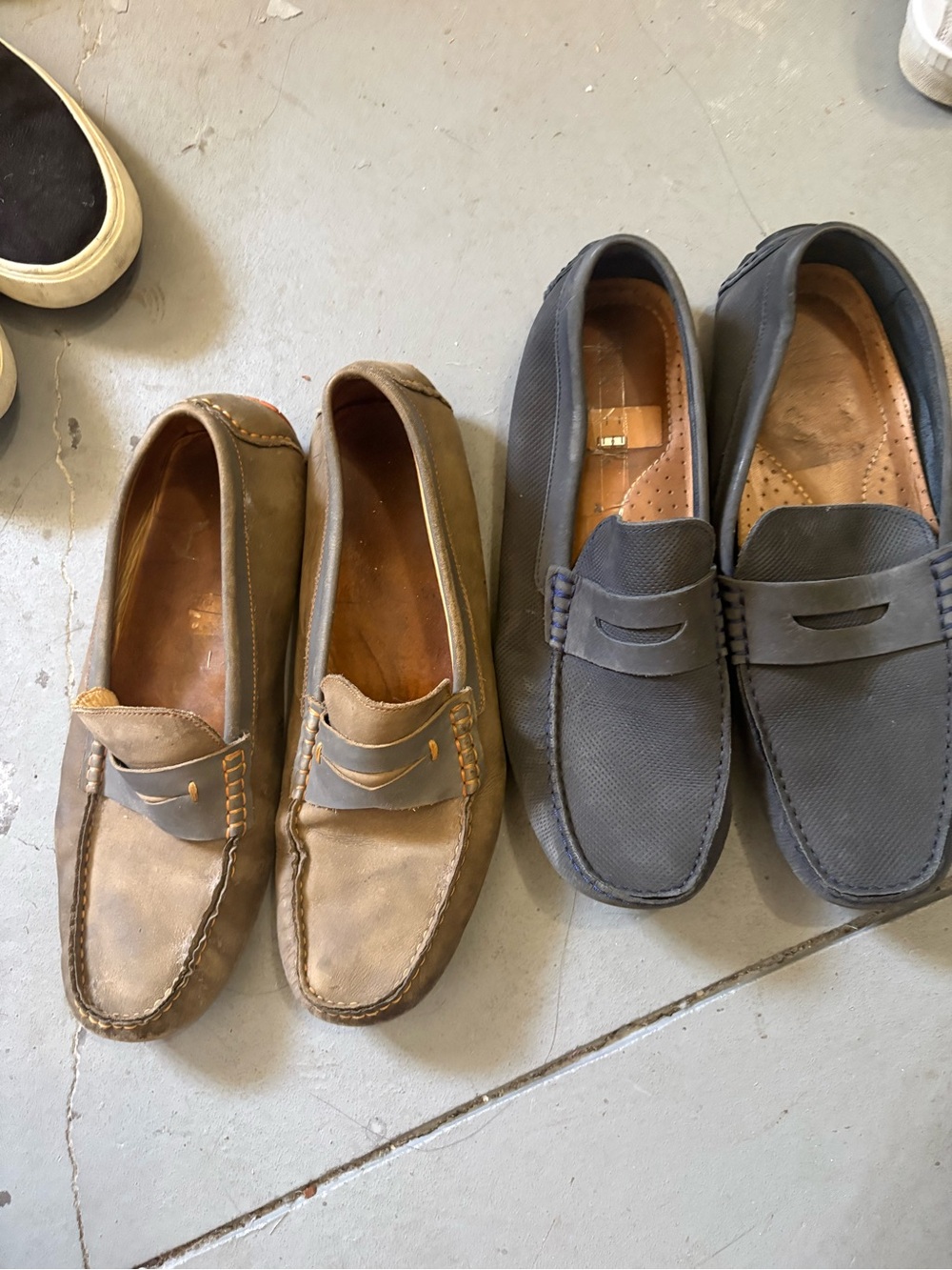 Men's Casual Penny Loafers in Brown and Navy - Classic Slip-On Dress Shoes 9.5
